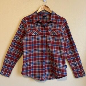 Patagonia Shirt Womens Small Red Blue Plaid Long Sleeve Fjord Flannel Organic